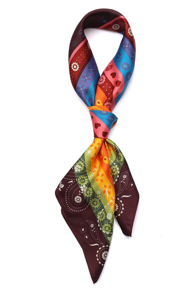 Folk Print Square Scarf, Alternate, color, CLASSIC RAINBOW