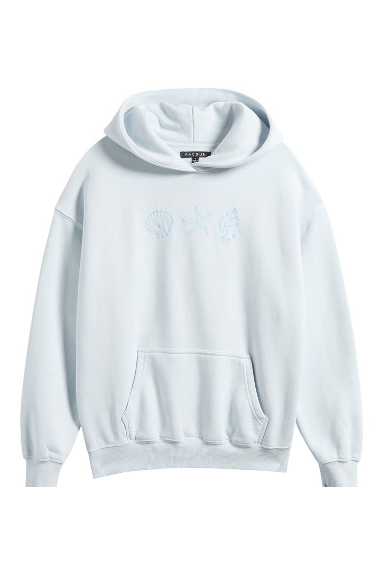 Embroidered Seashell Cotton Blend Hoodie, Alternate, color, LIGHT BLUE