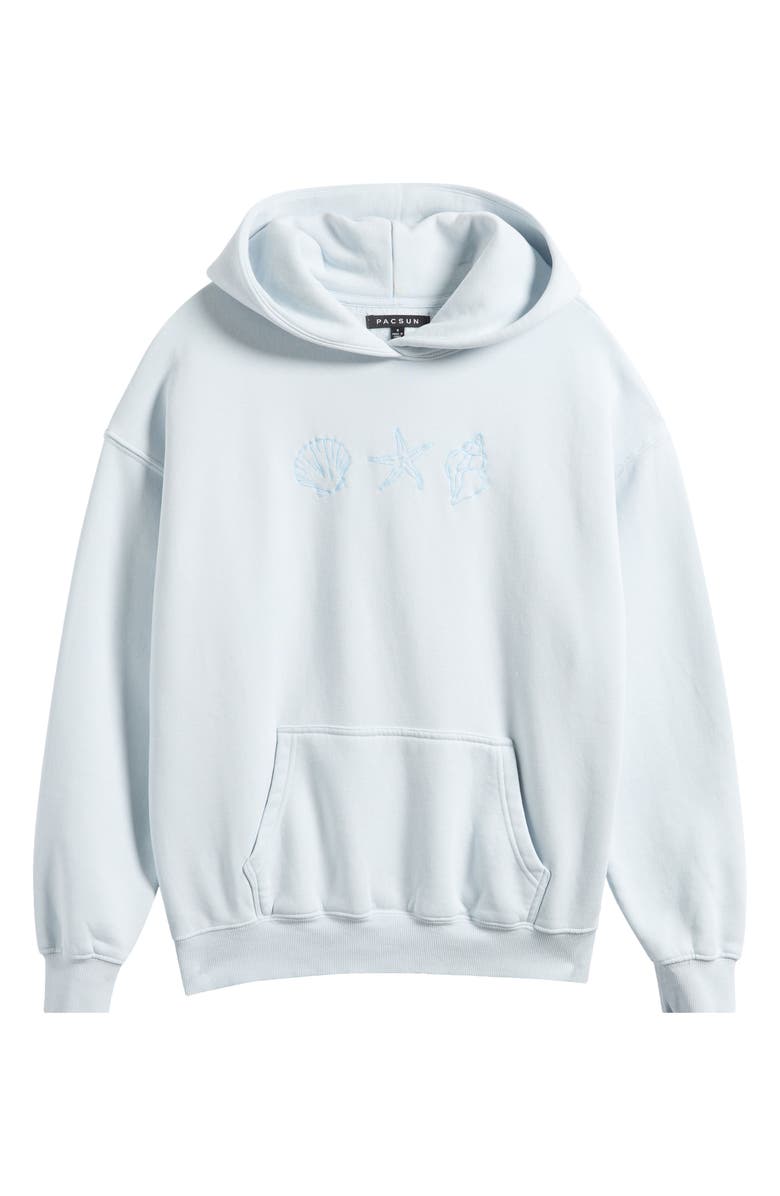 PacSun Embroidered Seashell Cotton Blend Hoodie, Alternate, color, Light Blue
