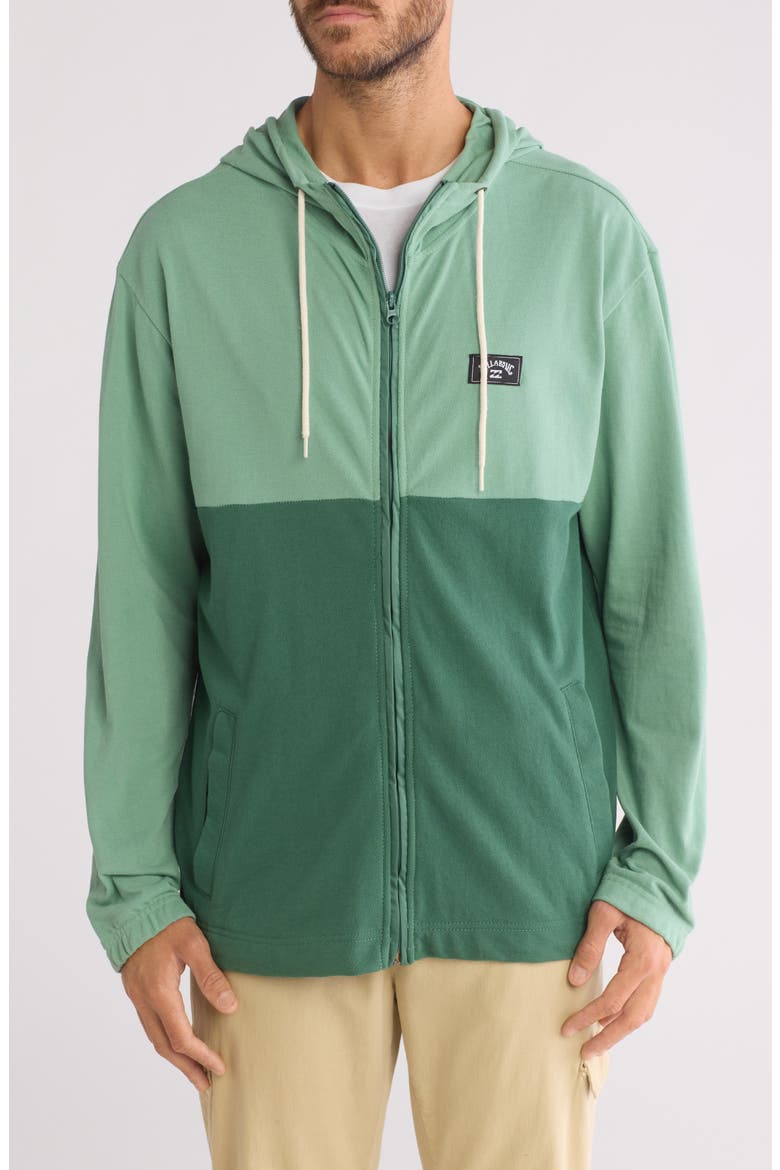 Abner Colorblock Full Zip Hoodie, Main, color, DARK GREEN