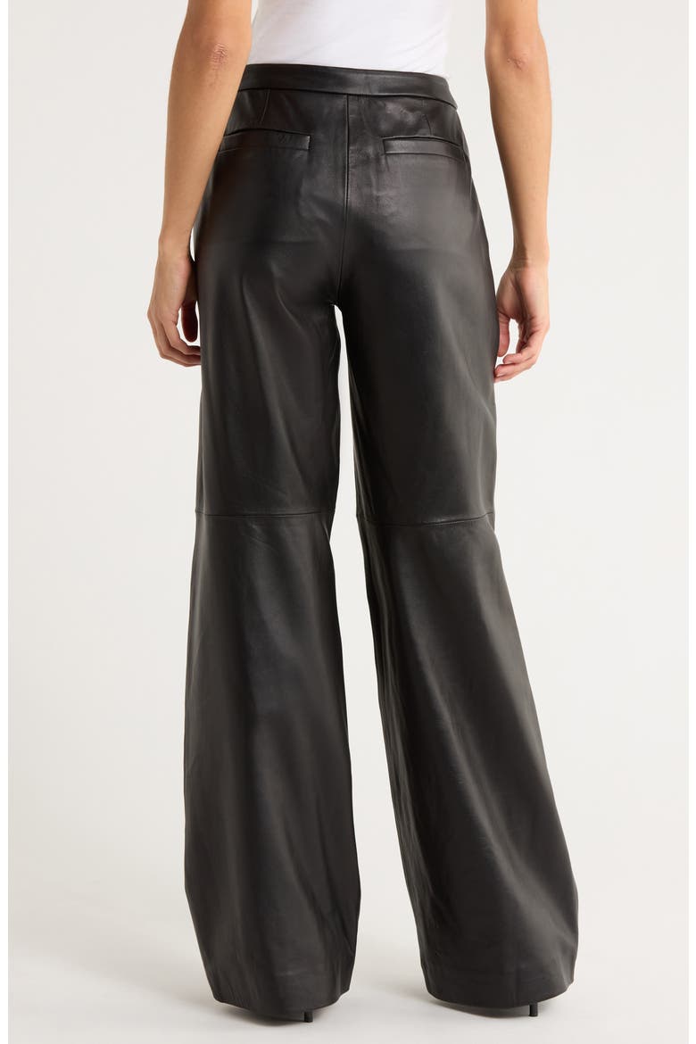 Livvy Straight Leg Lambskin Leather Trousers, Alternate, color, BLACK