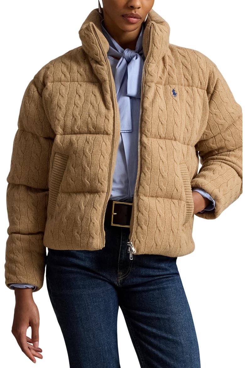 Cable Wool & Cashmere Puffer Jacket, Main, color, COLLECTION CAMEL MELANGE