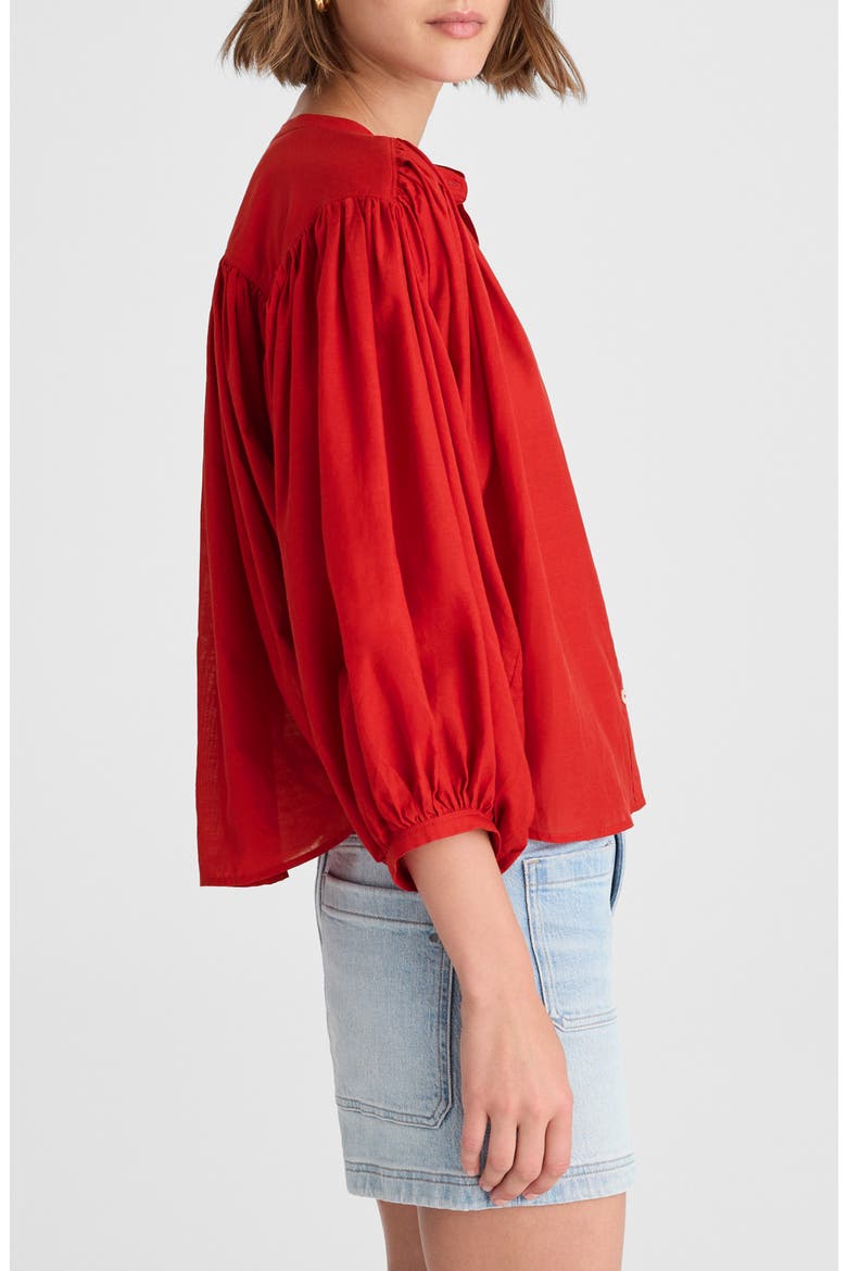 Shirred Voile Button-Up Top, Alternate, color, CHERRY RED