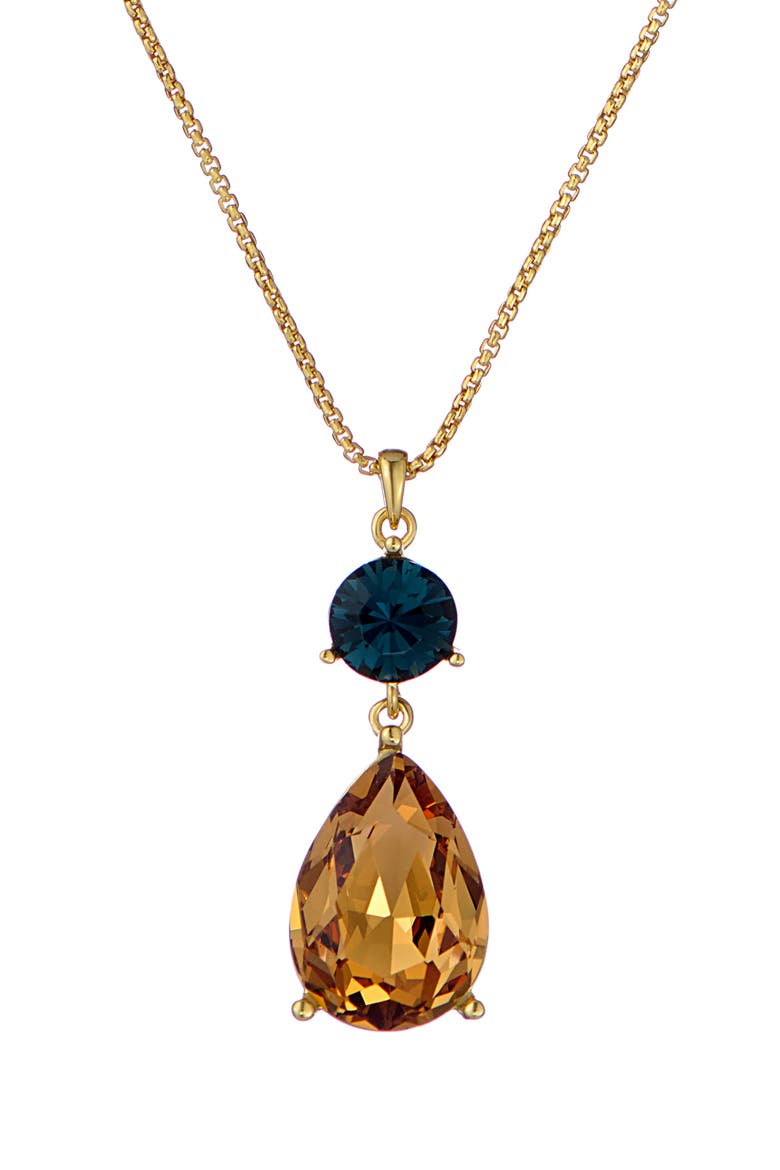 Tearsa Crystal Teardrop Pendant Necklace, Main, color, GOLD TONE / DARK BLUE / TOPAZ