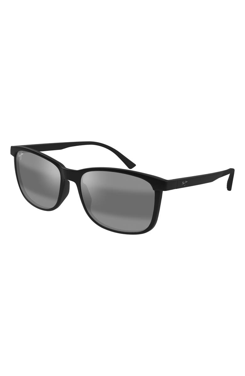 Maui Jim Hulili 57mm Polarized Rectangular Sunglasses, Alternate, color, Black/ Neutral Grey