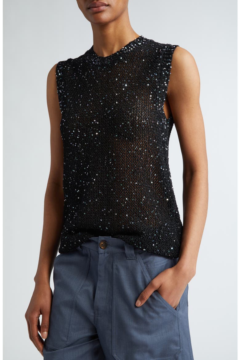 Journey Sequin Sleeveless Sweater, Alternate, color, BLACK