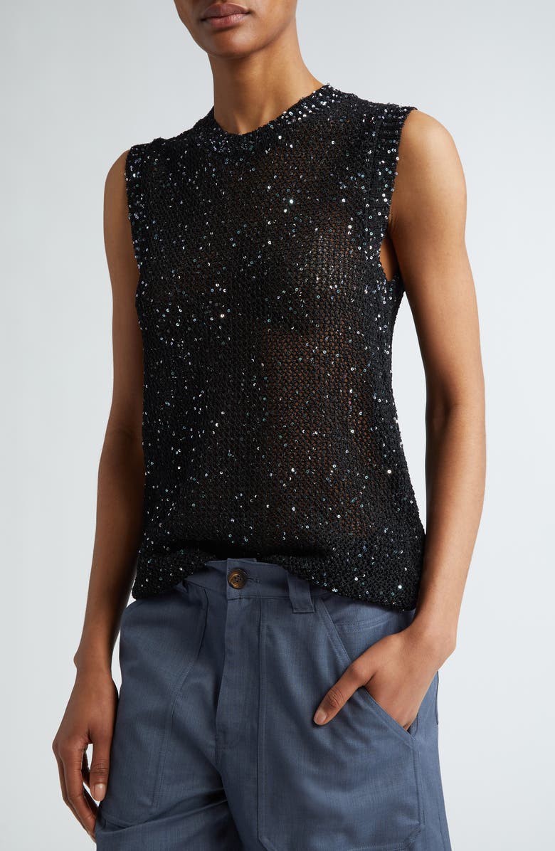 Golden Goose Journey Sequin Sleeveless Sweater, Alternate, color, Black