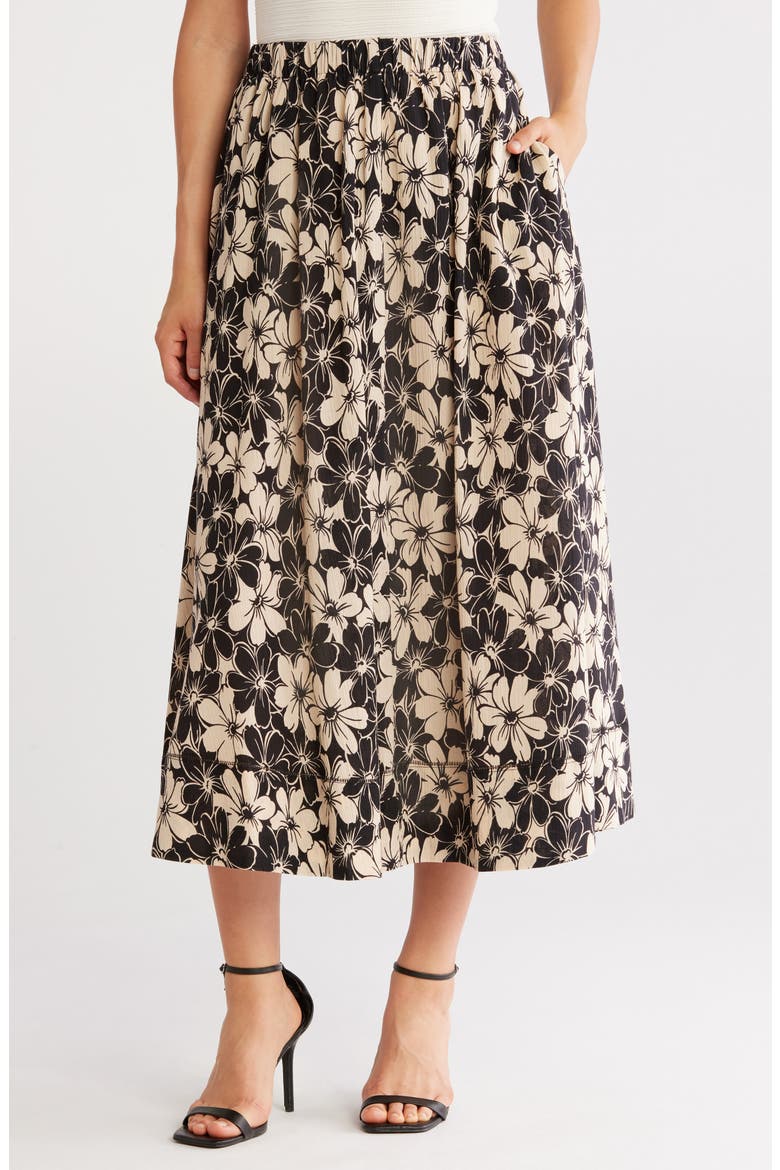 Floral Pocket Cotton Maxi Skirt, Main, color, BEIGE/ BLACK FLOWER