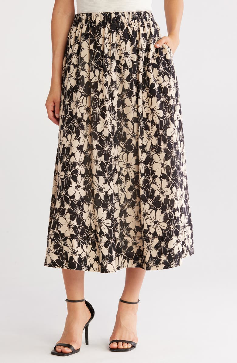 JASON WU Floral Pocket Cotton Maxi Skirt, Main, color, Beige/ Black Flower