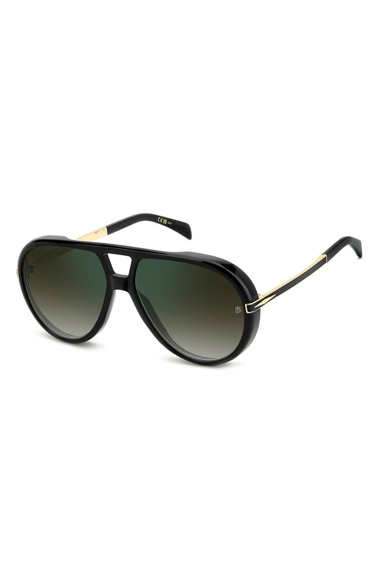 David Beckham Eyewear Voyager 61mm Pilot Sunglasses, Alternate, color, Black Gold/ Green Sf Grn Sp