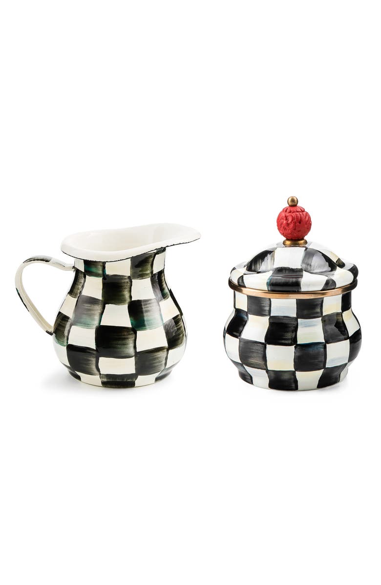MACKENZIE CHILDS Courtly Check Enameled Steel Creamer & Sugar Set, Main, color, Black/ White