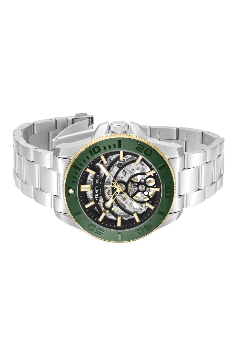 Liberty Skeleton Automatic Bracelet Watch, 43mm, Alternate, color, SILVER