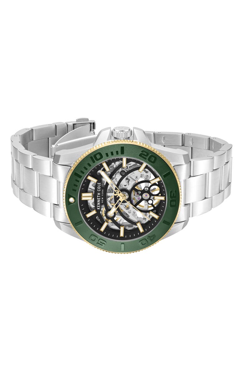 Kenneth Cole New York Liberty Skeleton Automatic Bracelet Watch, 43mm, Alternate, color, Silver