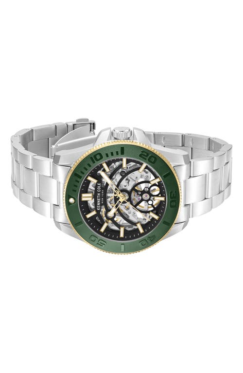 Kenneth Cole New York Liberty Skeleton Automatic Bracelet Watch, 43mm In Metallic