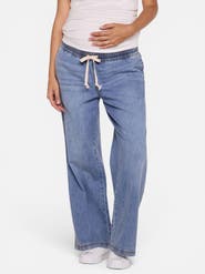 MOTHERHOOD MATERNITY Under the Belly Tie Waist Denim Wide Leg Pant