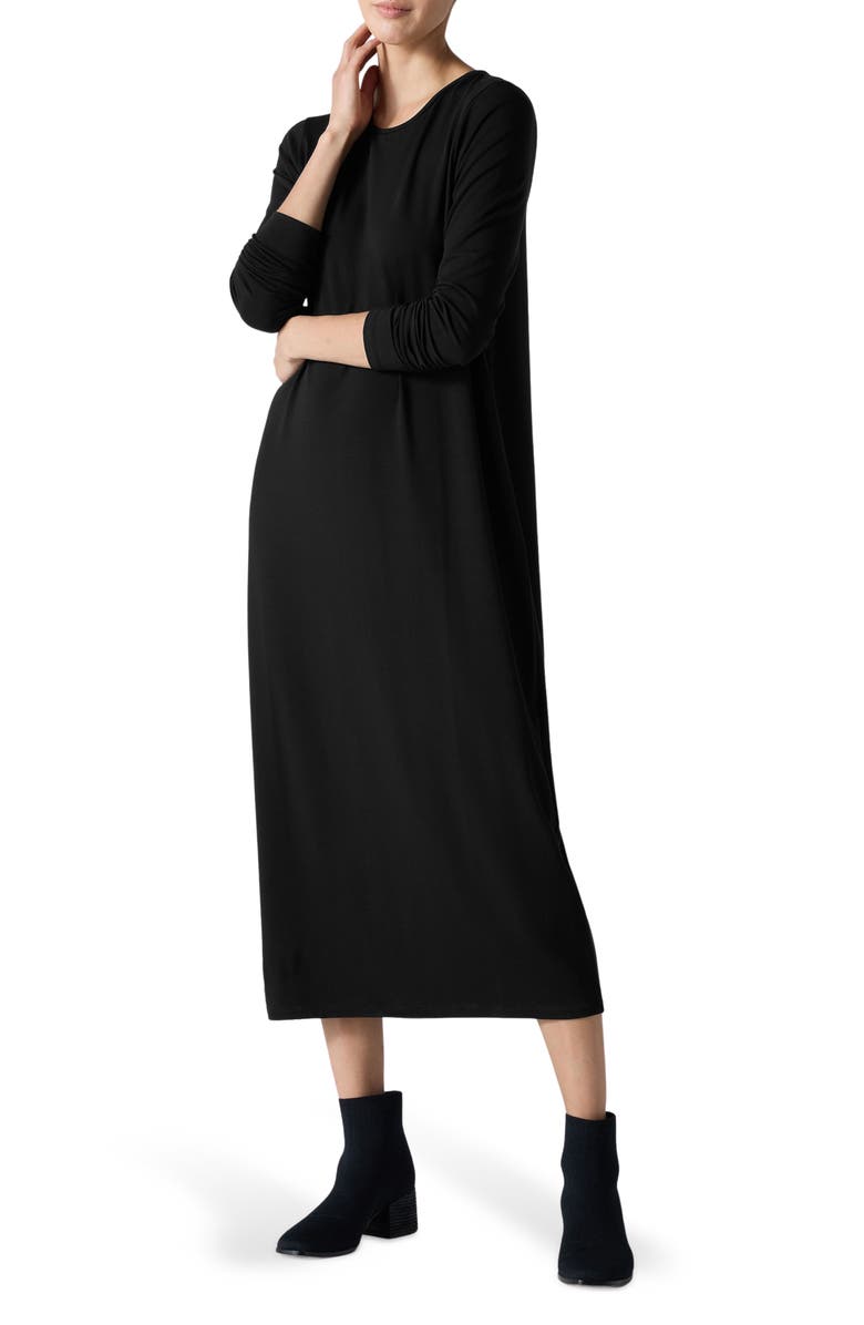 Eileen Fisher Long Sleeve Maxi Dress, Alternate, color, Black