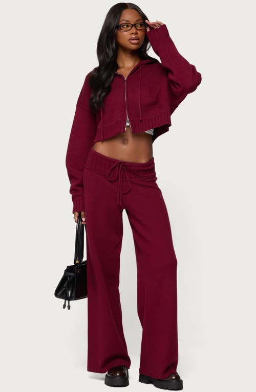 Edikted Russell Crop Hooded Zip Sweater In Burgundy