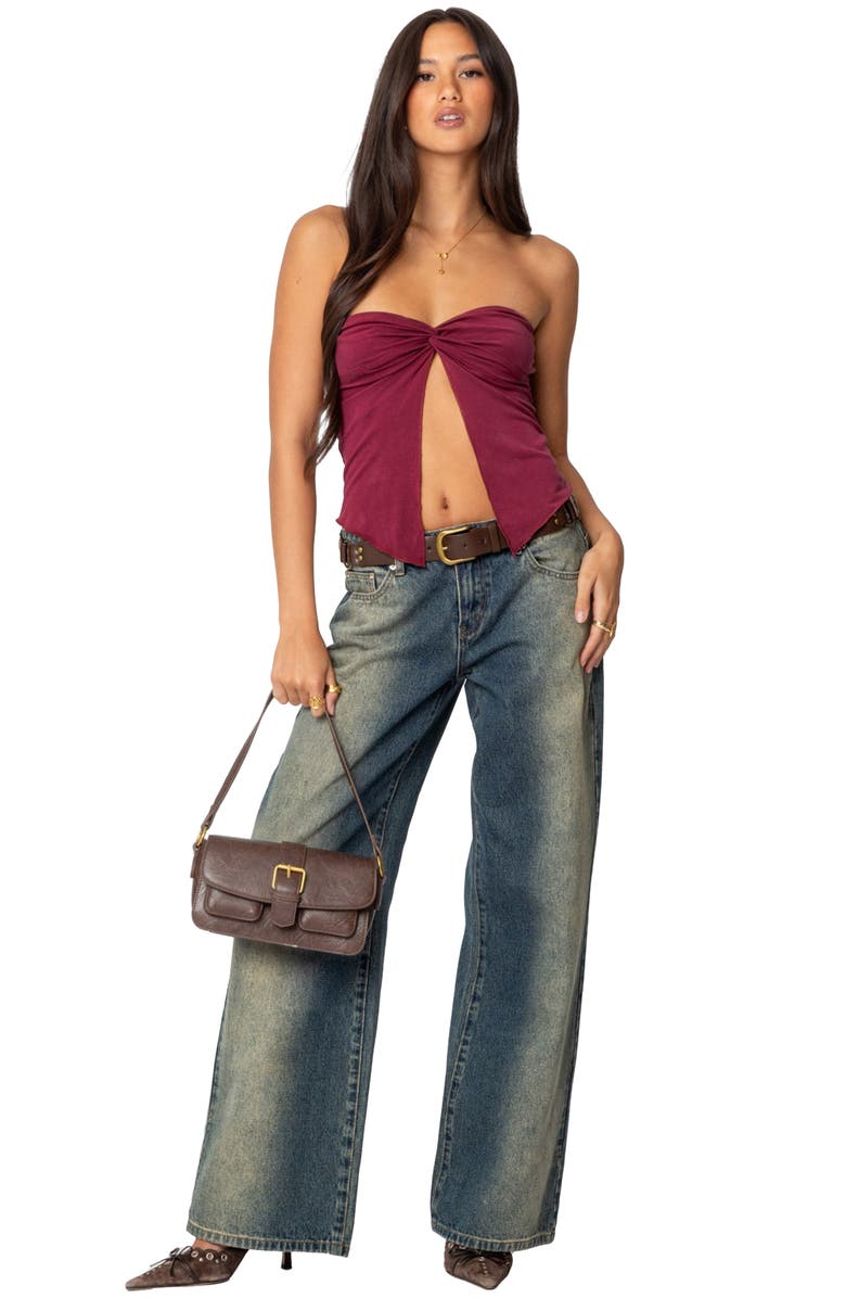 EDIKTED Twisted Split Front Tube Top, Alternate, color, Burgundy