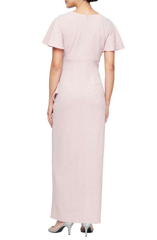 Shop Sl Fashions Glitter Flutter Sleeve Gown In Blush