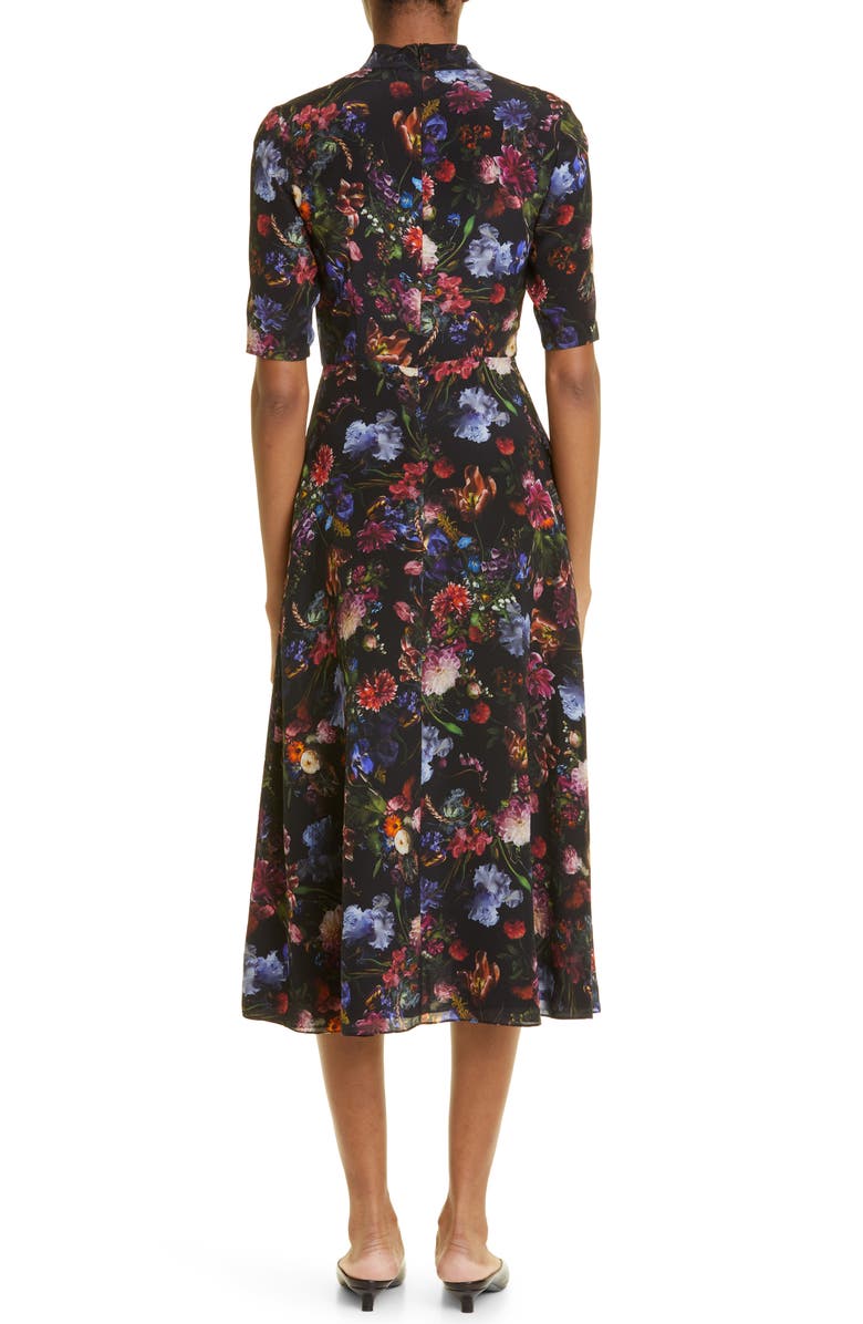 Adam Lippes Floral Print Pleated Neck Silk Dress, Alternate, color, 