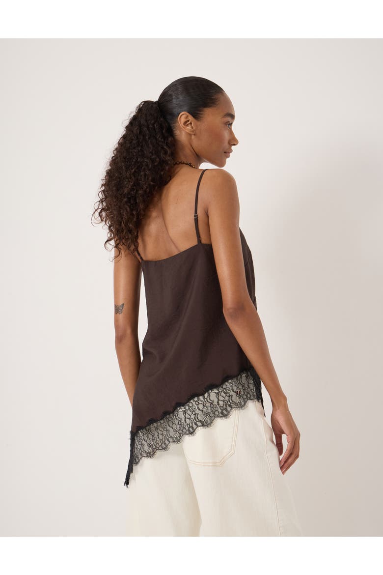 Marnie Asymmetric Lace Trim Cami Top, Alternate, color, Dark Brown