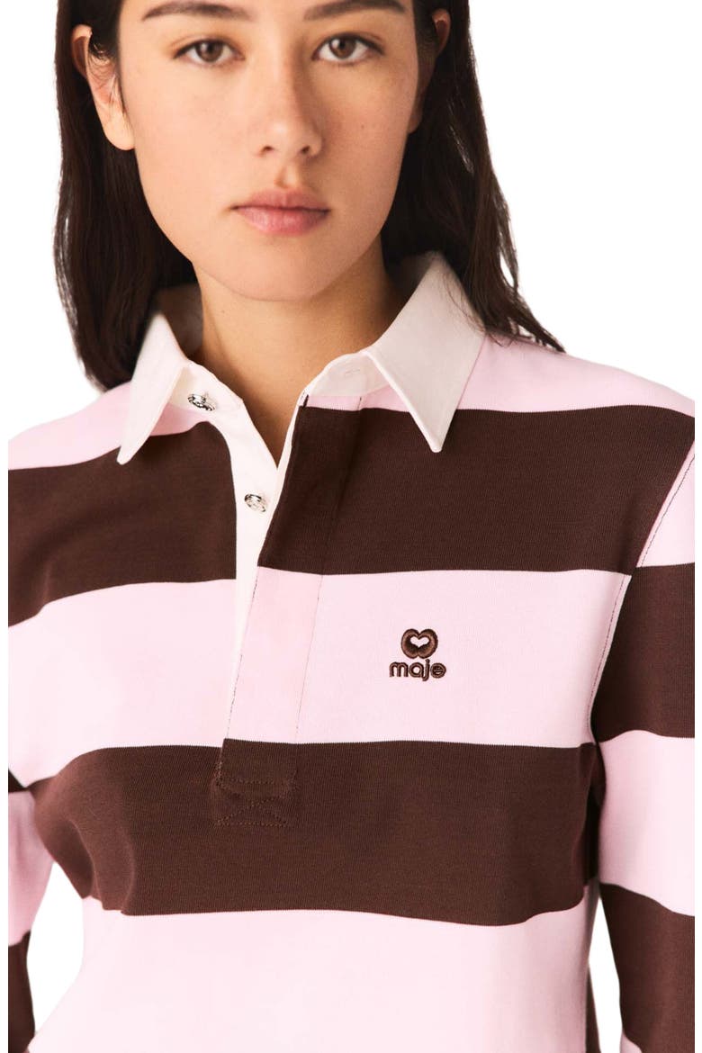 Striped polo sweatshirt, Alternate, color, Brown/pink