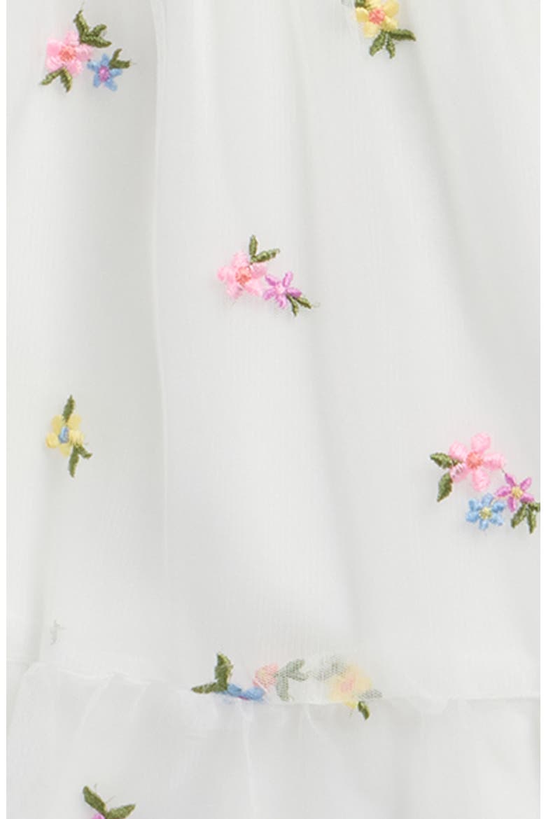 Kids' Crochet Bodice Floral Embroidered Tiered Mesh Maxi Dress, Alternate, color, WHITE
