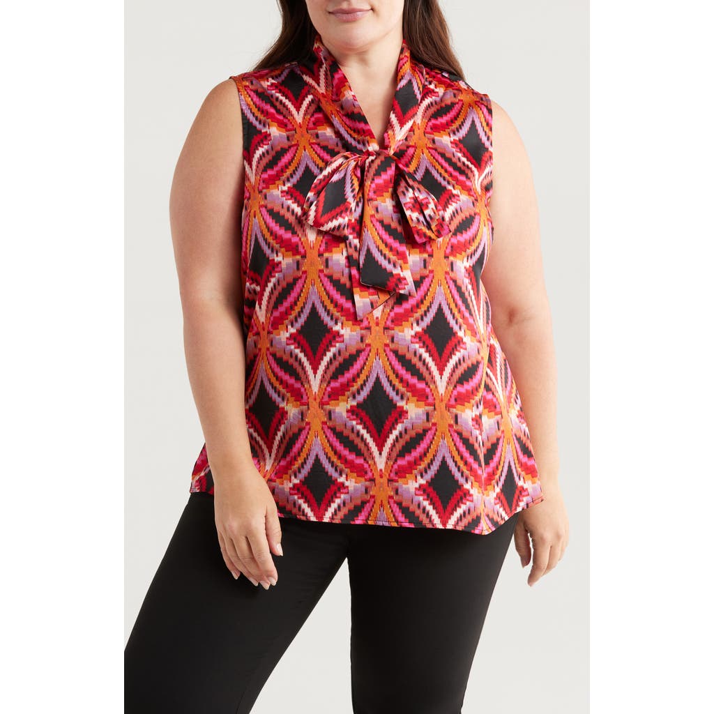 Tahari ASL Abstract Geo Print Sleeveless Matte Satin Top in Black Rose  product