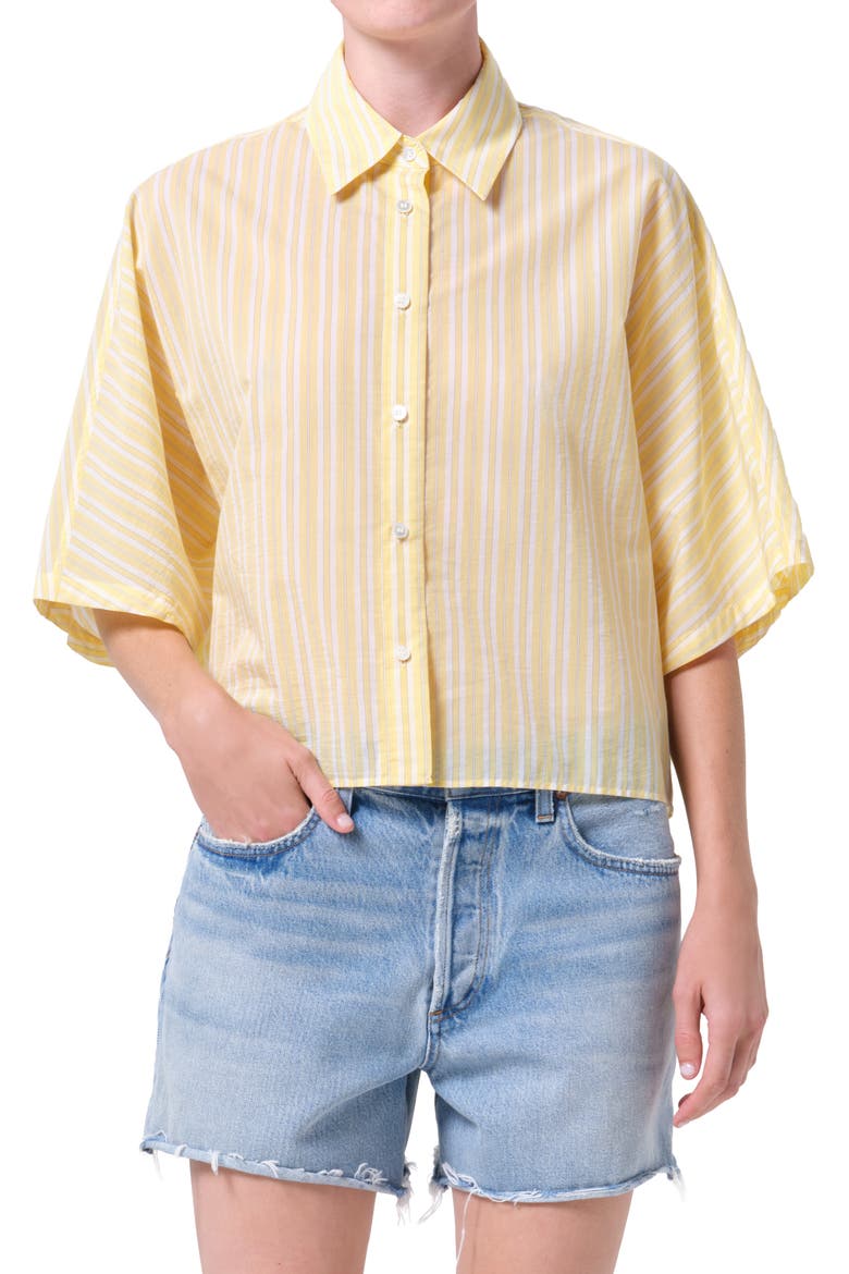Merrin Stripe Boxy Cotton & Nylon Poplin Button-Up Shirt, Main, color, WIRREL STRIPE