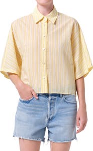AGOLDE Merrin Stripe Boxy Cotton & Nylon Poplin Button-Up Shirt