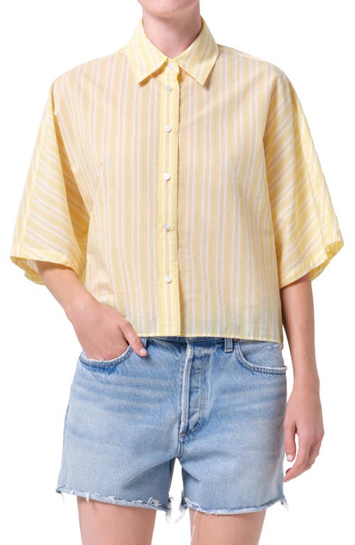 Agolde Merrin Stripe Boxy Cotton & Nylon Poplin Button-up Shirt In Yellow
