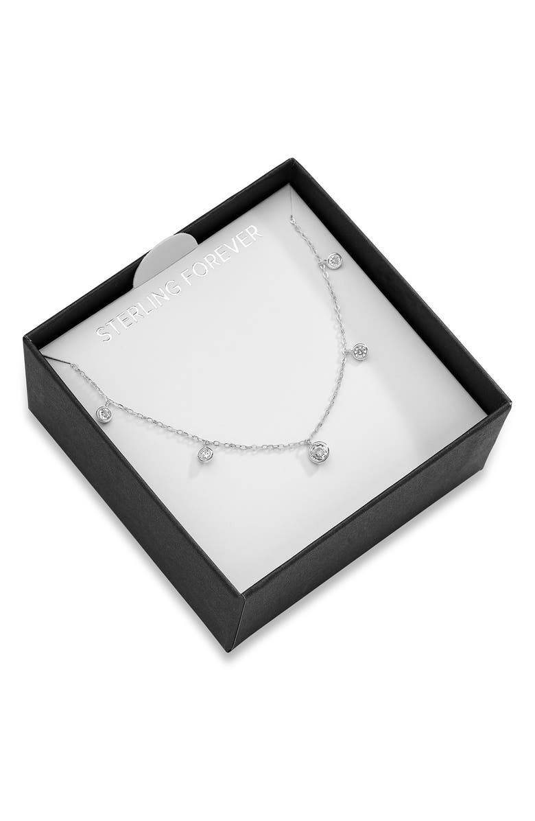 Sterling Forever Sterling Silver CZ Dangling Bezel Necklace, Alternate, color, 