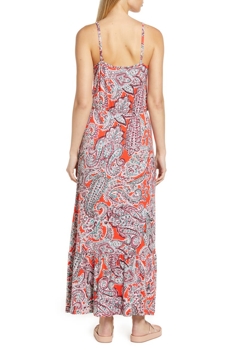 Tie Front Maxi Sundress, Alternate, color, CORAL