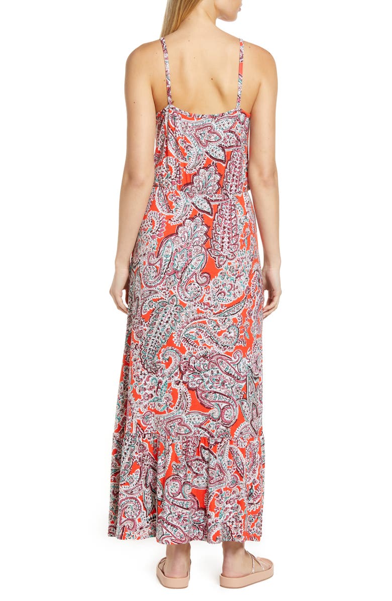 Loveappella Tie Front Maxi Sundress, Alternate, color, Coral