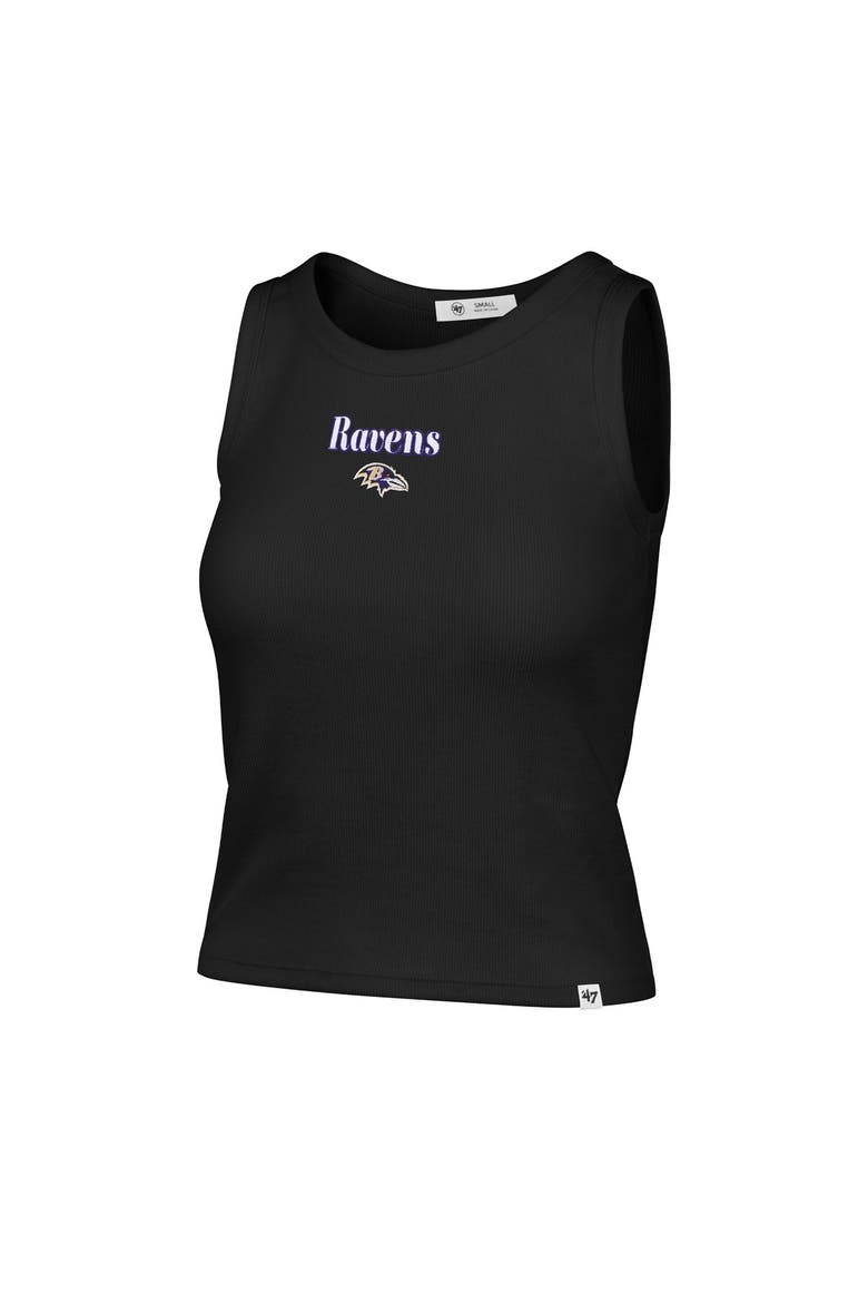 Women's '47  Black Baltimore Ravens Cropped Straight Cut Ribbed Baby Tank Top, Alternate, color, Black