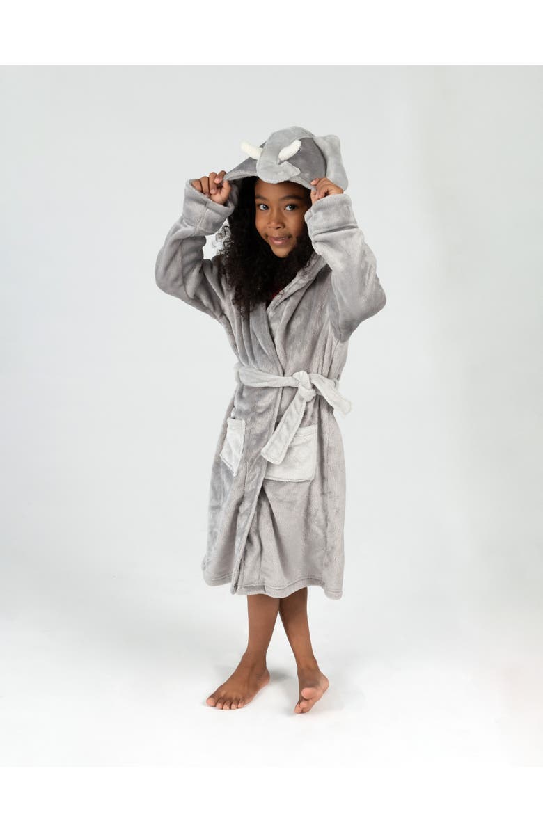Leveret Kids Printed Fleece Hooded Robe, Main, color, Elephant