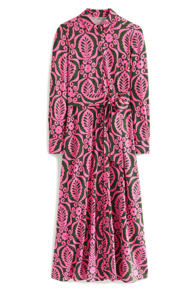 Marcia Print Long Sleeve Maxi Shirtdress, Alternate, color, PINK FOLIAGE STAMP