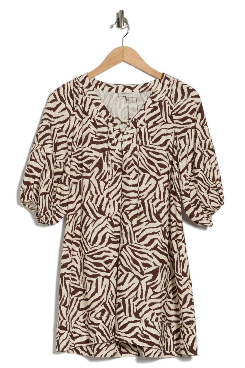 Lace-Up Detail Babydoll Dress, Alternate, color, ZEBRA PRINT