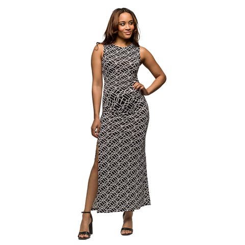 Maternity Black and White Print Sleeveless Side Slit Maxi Dress