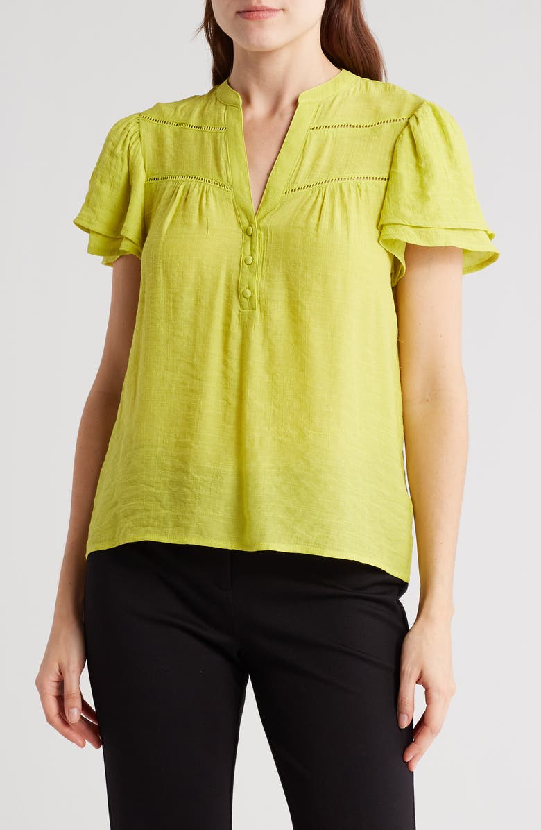 NANETTE LEPORE Womens Black Flutter Sleeve Short Sleeve V Neck Above The Knee Cocktail Shift Dress