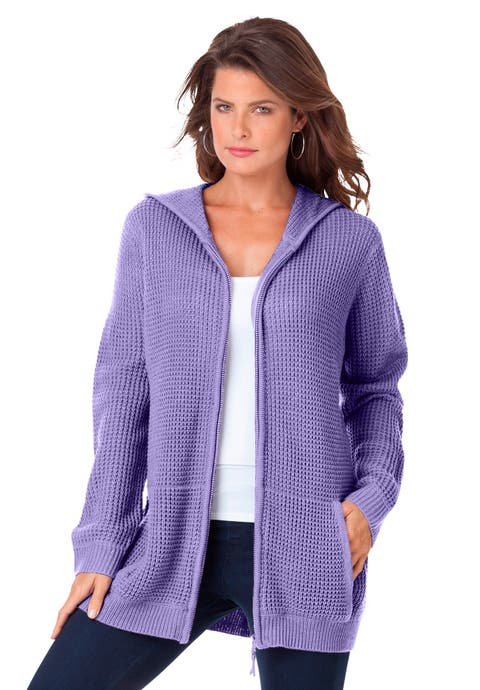 Plus Size Waffle Knit Zip-Front Relaxed Hoodie (Plus)