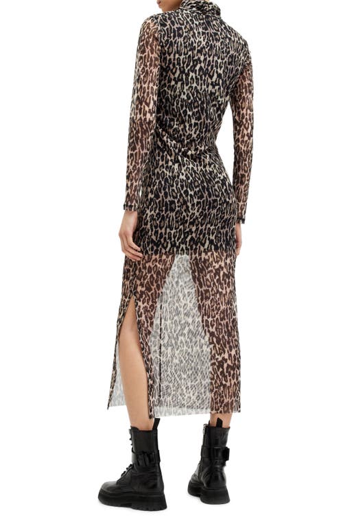 Allsaints Tia Leopard Print Semisheer Long Sleeve Dress In Anita Soft Pink