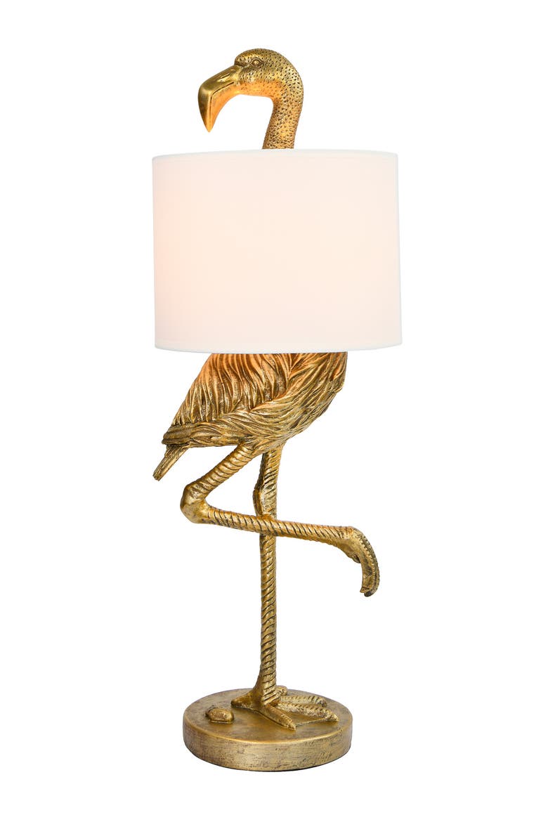 Resin Flamingo Table Lamp with Linen Shade, Gold Finish, Alternate, color, Gold