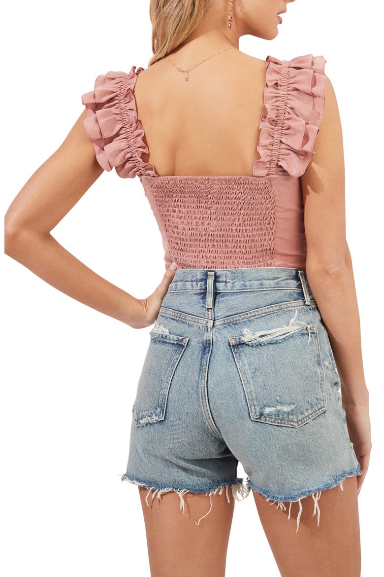 Ruched Ruffle Shoulder Tank, Alternate, color, BLUSH