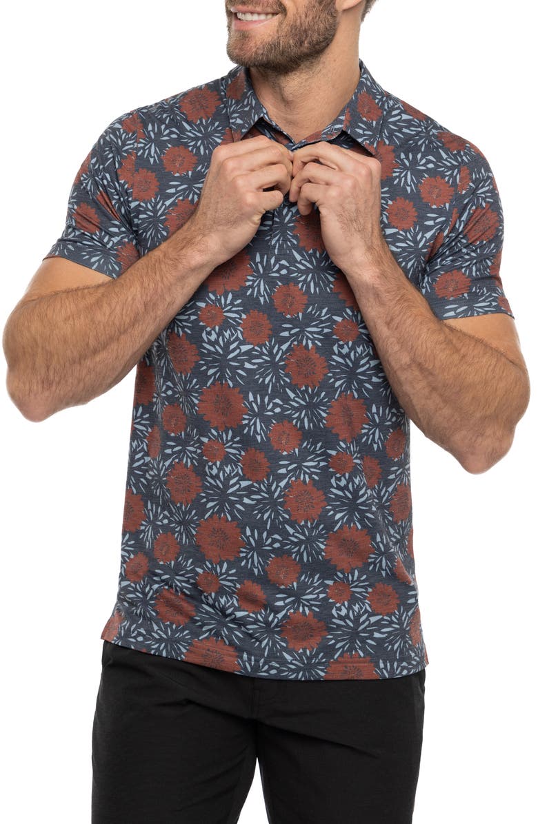 TravisMathew The Heater Scenic Pass Floral Golf Polo, Main, color, Total Eclipse