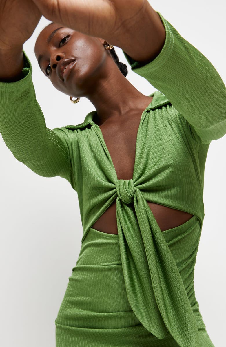 River Island Ribbed Tie Front Long Sleeve Minidress, Alternate, color,