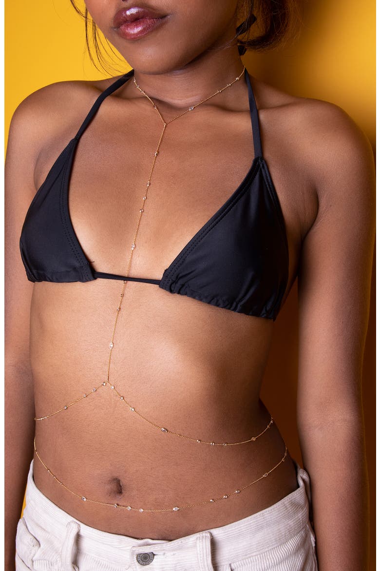 Rain Drop Station Body Chain, Alternate, color, GOLD