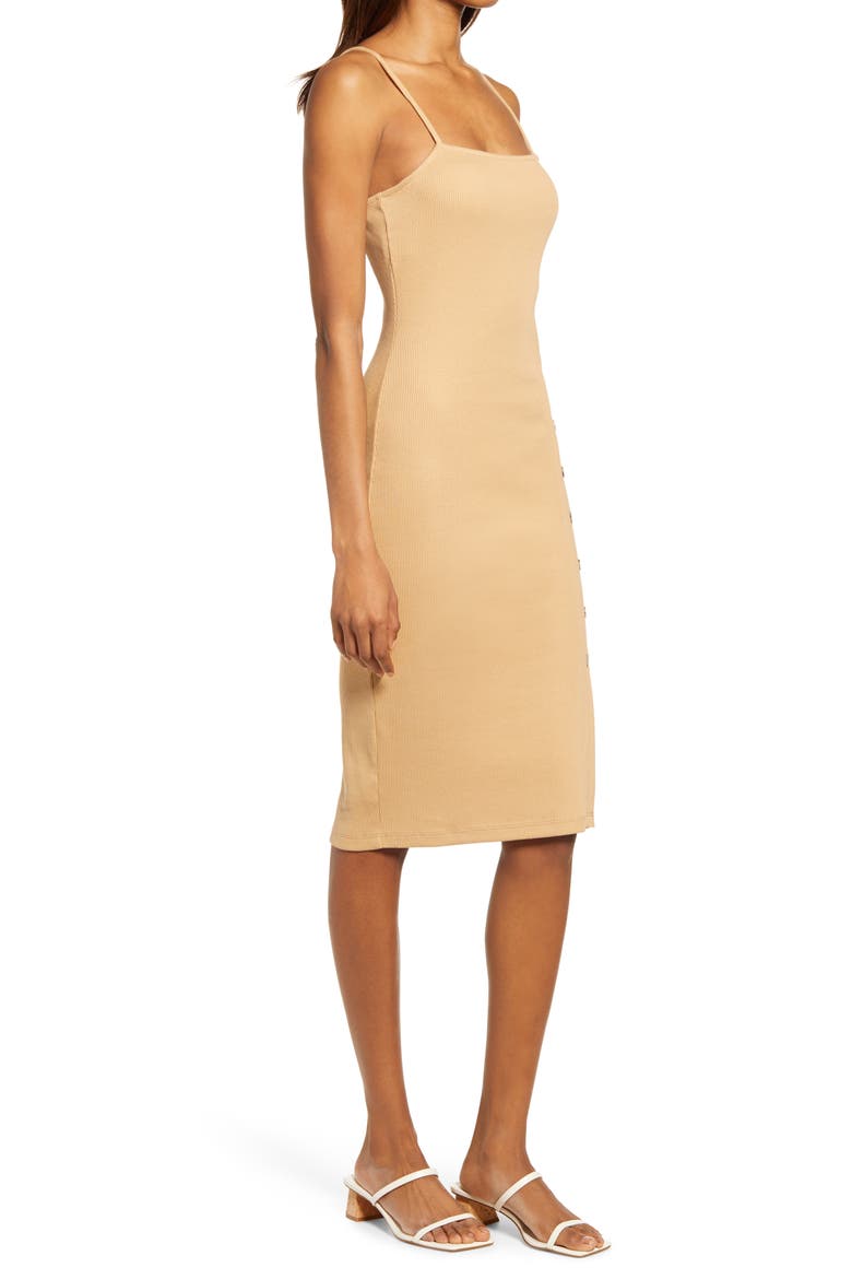 Tommy Button Detail Rib Sheath Dress, Alternate, color, PALM SUEDE