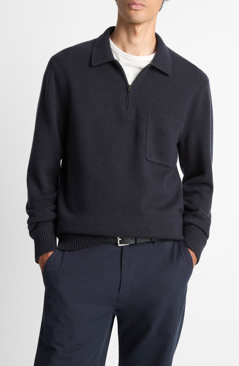 Vince Long Sleeve Quarter Zip Polo Sweater, Main, color, Coastal