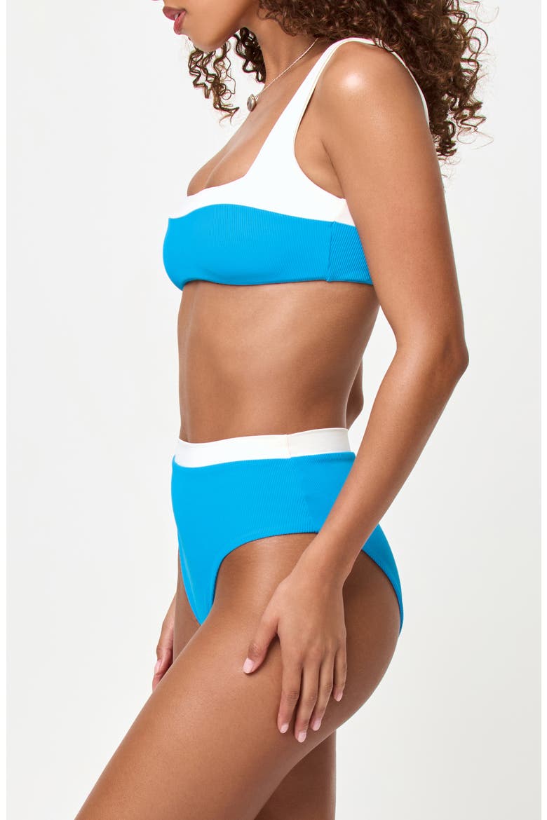 Misha High Waist Bikini Bottoms, Alternate, color, ELECTRIC BLUE/ CREAM